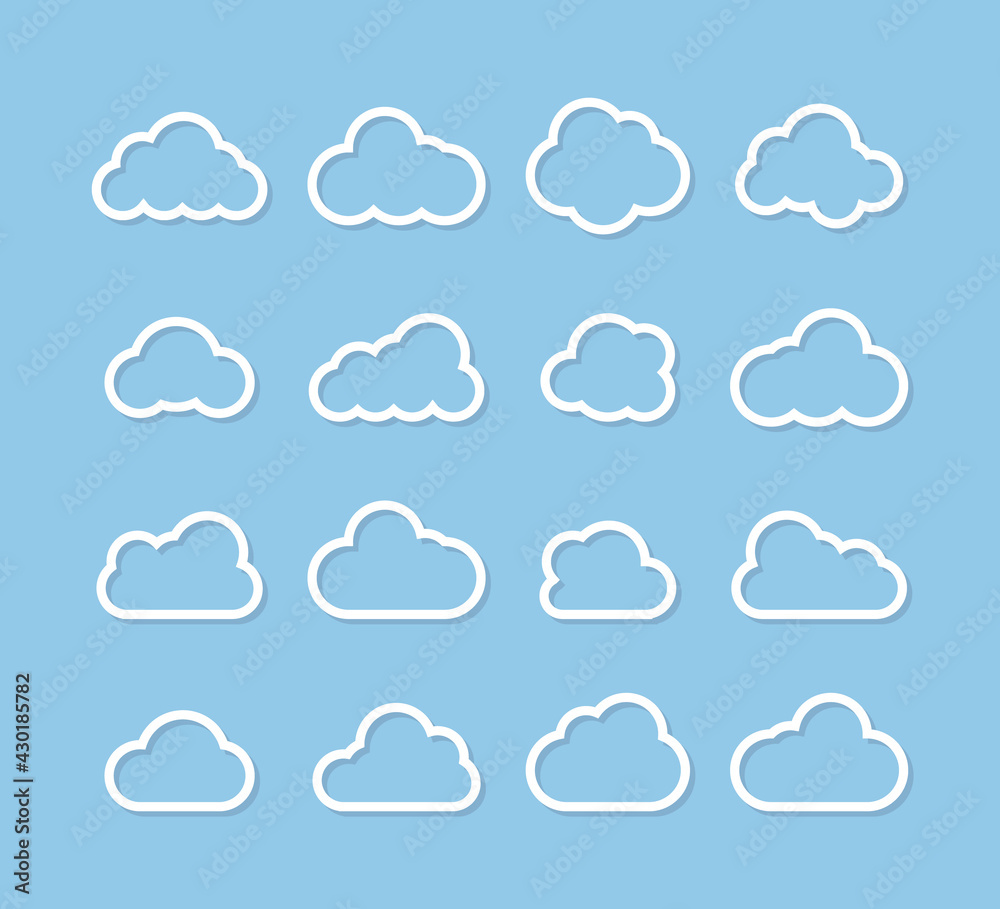 Wall mural vector cloud white icons. clouds collection. cloud vector icons. clouds in line simple design. vecto