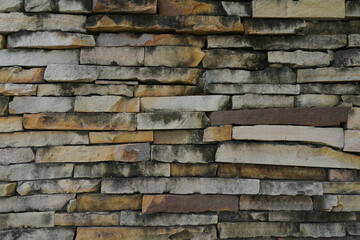 Rock stone natural color brick wall texture for background.   