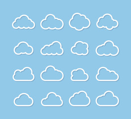 Vector Cloud white icons. Clouds collection. Cloud vector icons. Clouds in line simple design. Vector illustration