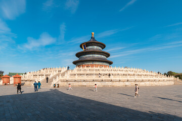 Landscape of Temple of Heaven against blue sky, the landmark of Beijing, china