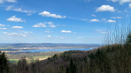 Blick von den Bergen auf Radolfzell am Bodensee, Bodenseekreis, Baden Württemberg, Deutschland