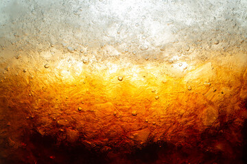 Cola with Ice. Food background ,Cola close-up ,design element. Beer bubbles macro,Ice, Bubble,...
