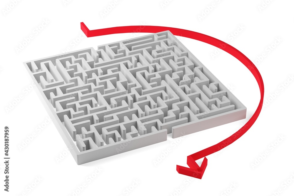 Canvas Prints red path around white maze or labyrinth over white background, simple solution, success or strategy 