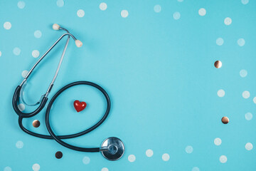 Phonendoscope on a blue background. Medical background