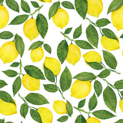 Watercolor seamless pattern with lemons. Creative summer print with fruit for any purposes.