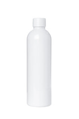 empty white plastic bottle for cosmetics on white background. Isolated and mockup