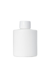 empty white plastic bottle for cosmetics on white background. Isolated and mockup