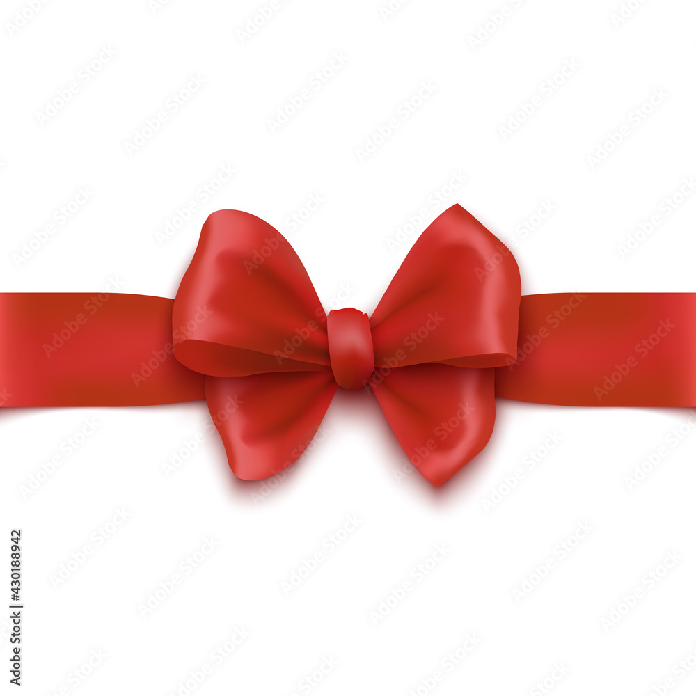 Wall mural Red bow. Festive packaging ribbon for gift box. Vector illustration.