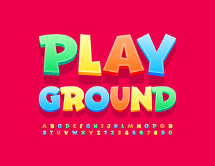 Vector colorful sign Playground with funny bright Font. Comic Alphabet Letters and Numbers set