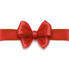 Red bow. Festive packaging ribbon for gift box. Vector illustration.