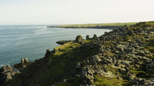 Coastline in Snaefellsnes Peninsula, Iceland, wide shot zoom out