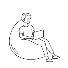 Comfortable and cozy chair for work and leisure at home. The outline of the icon drawn by hand. Vector illustration, isolated elements on a white background.