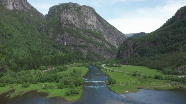 Where sea is meeting Dale salmon river in Vaksdal municipitality outside Bergen - Beautiful green valley Dalevaagen
