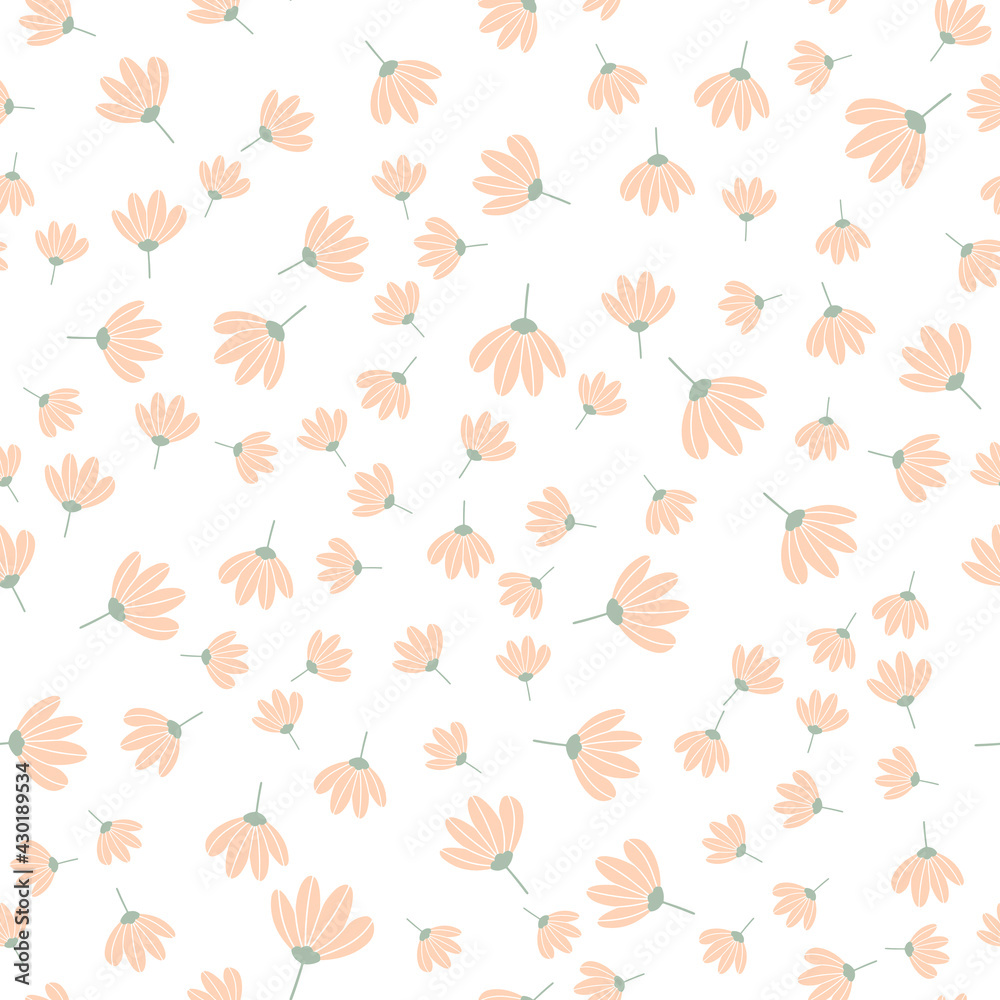 Wall mural vector floral pattern in doodle style with flowers and leaves. gentle, spring floral background.