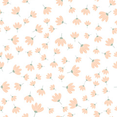Obraz na płótnie Canvas Vector floral pattern in doodle style with flowers and leaves. Gentle, spring floral background.