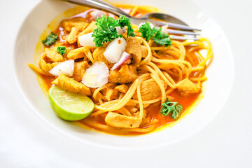 Delicious spaghetti food in restaurant. Tasty spaghetti pasta
