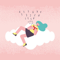 woman in cloud with dyslexia - obrazy, fototapety, plakaty