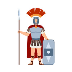 Roman army troop commander or legionary warrior flat vector illustration isolated