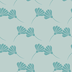 Geometric style seamless pattern with flower silhouette print. Blue pastel palette botanic artwork.