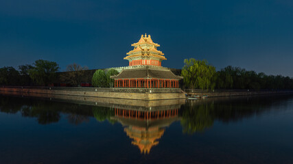Night view of the Turret of Forbidden city in Beijing, China. The Forbidden City was the imperial...