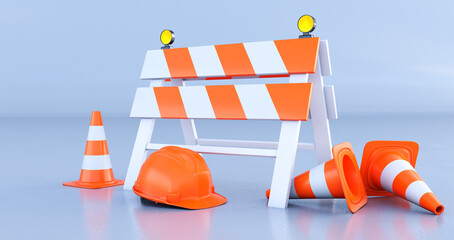 under construction, with traffic cones, 3d render