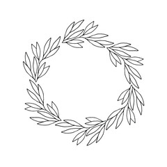 Leaf wreath for elegant design, rustic design, botanical design. Vector on a white background.