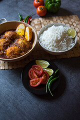 Cooked food background. Close up, selective focus.