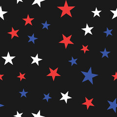 White, Red and Blue Stars with Dots Seamless Pattern