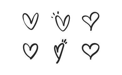 Heart doodles set. Hand drawn vector illustration of hearts. Love symbols.