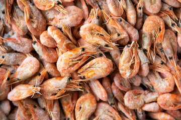 background food. frozen shrimp seafood closeup. 