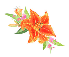 Watercolor arrangement with orange lilies