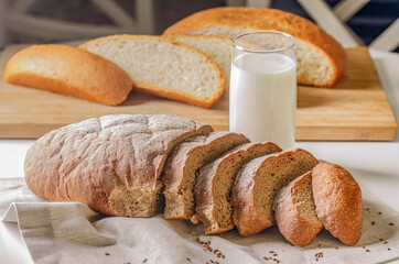 white, black bread and milk