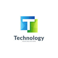 Vector logo of simple initial letter T with two gradient color combination