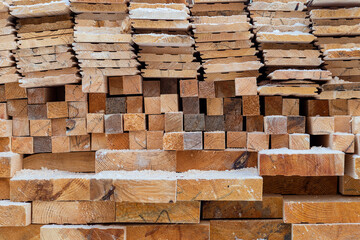 Lumber warehouse. Bar and board close-up. Construction market