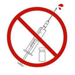 A syringe on a white background in a forbidding sign, vaccination