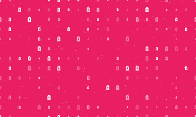 Seamless background pattern of evenly spaced white power jar symbols of different sizes and opacity. Vector illustration on pink background with stars