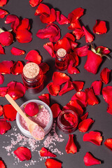 Natural spa concept with fresh roses petals