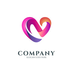 Vector logo of heart with letter N in gradient color concept