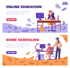 Online education and homeschooling website templates flat vector illustration.