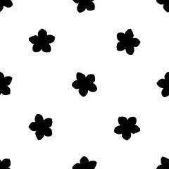 Fototapeta na wymiar Seamless pattern of repeated black forget-me-not flowers. Elements are evenly spaced and some are rotated. Vector illustration on white background