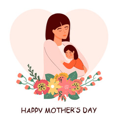 Mom and baby. Congratulations on Mother's Day. Vector illustration in a modern style. Kid.