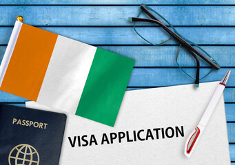 Visa application form and flag of Cote d´Ivoire (Ivory Coast)