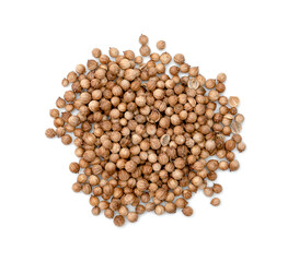 dried coriander seeds isolated on white background ,top view