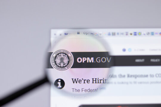 New York, USA - 26 April 2021: United States Office of Personnel Management OPM.gov logo close-up on website page, Illustrative Editorial.
