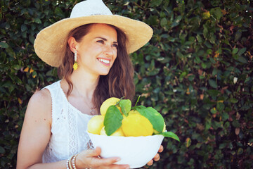 happy stylish female in white shirt