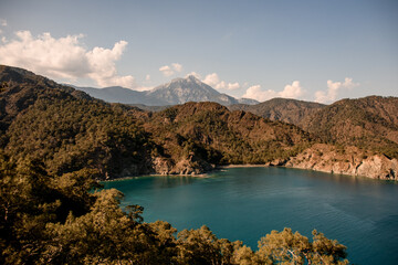 Beautiful scenery of bay and mountains. Mediterranean sea coast. Nature of Turkey.