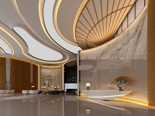 3d render of luxury hotel lobby reception - obrazy, fototapety, plakaty