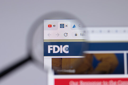 New York, USA - 26 April 2021: Federal Deposit Insurance Corporation FDIC logo close-up on website page, Illustrative Editorial.
