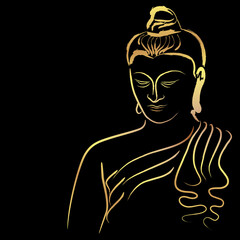 Fototapeta premium Golden buddha with paint golden border element isolate on black background