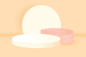 Pastel colors 3d vector stage background for products. Cylinder podium mockup display.